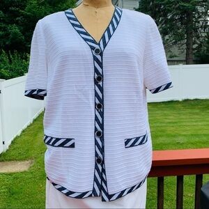 Stizzoli Made Italy ribbed knit nautical SS cardigan xl women’s vintage